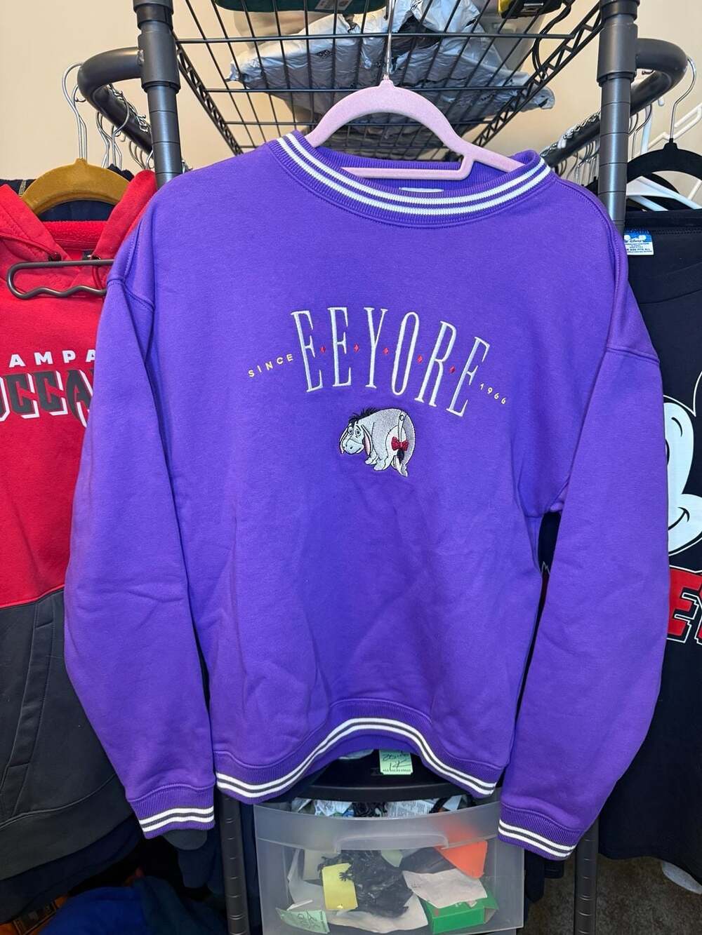 Disney Winnie the Pooh Eeyore Embroidered Pullover Sweatshirt-Purple med